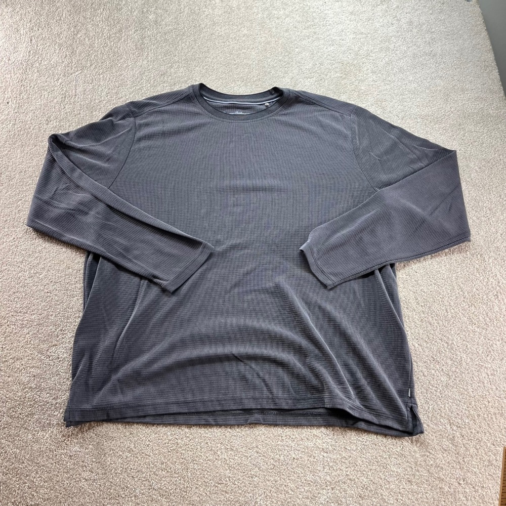 Tommy Bahama IslandZone Shirt Mens XL Gray Long Sleeve Tencel Coolmax Ribbed